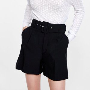 Zara Black High-Waisted Paper Bag Shorts, M
